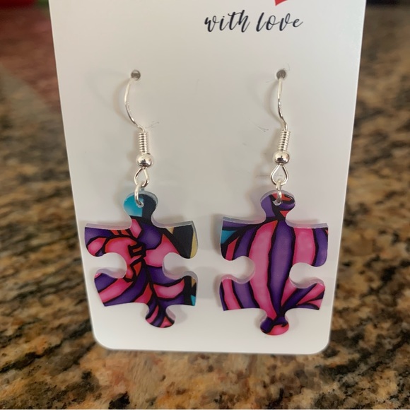 Handmade puzzle earrings - Picture 3 of 11